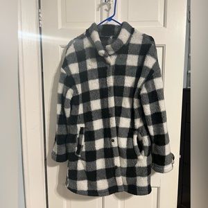 Checkered fuzzy shacket